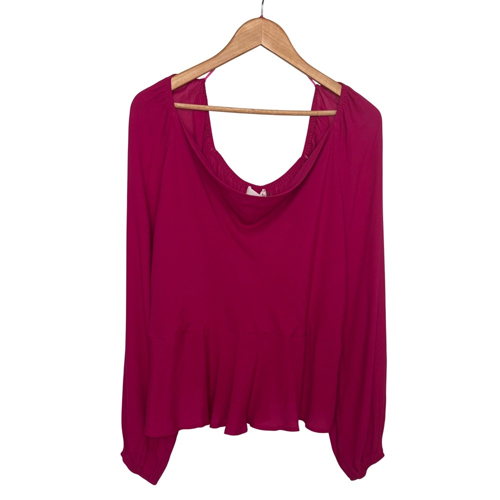 Barbiecore Milkmaid Peasant Heatherly Anniston Cowl Peplum Blouse Magenta 2X